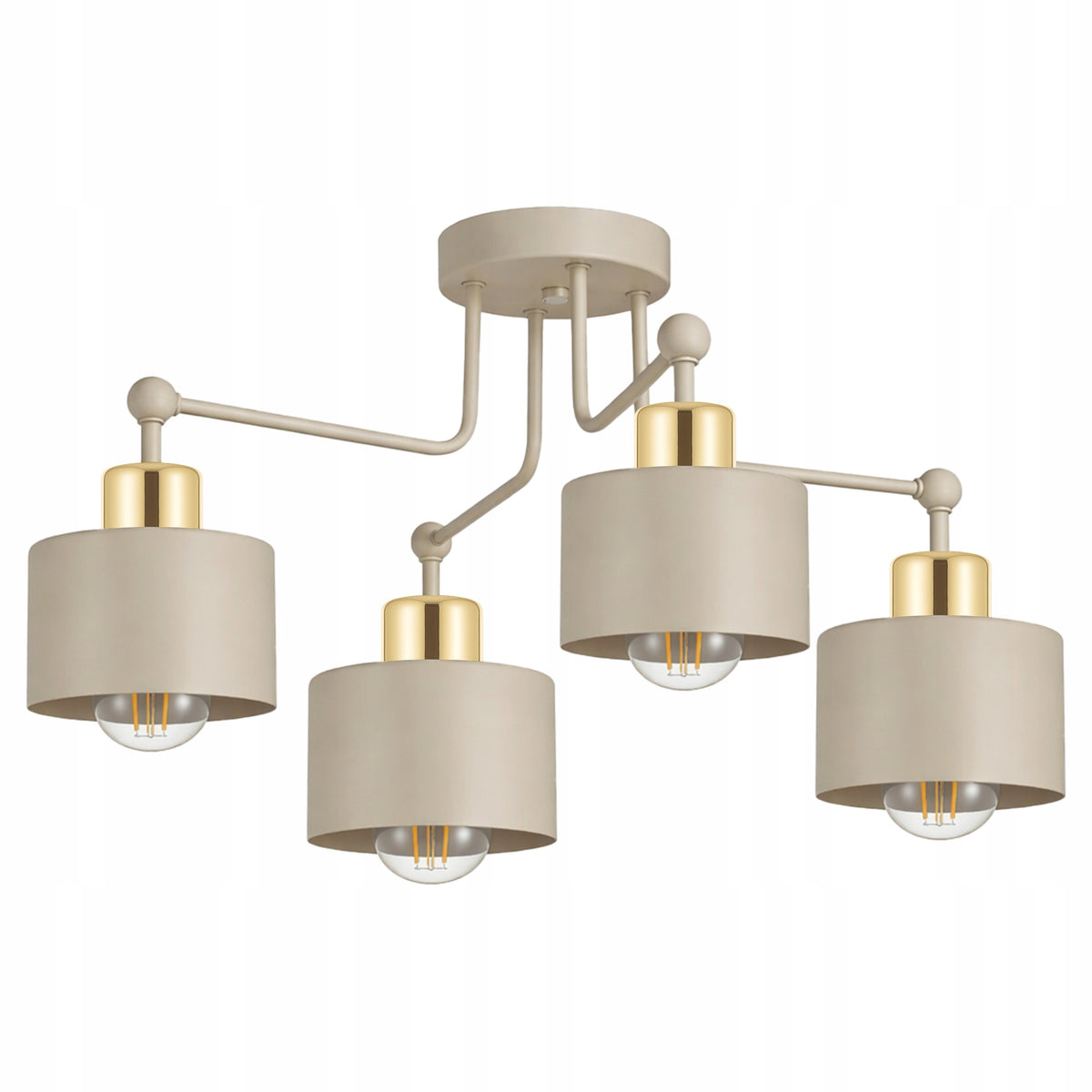 Lampa sufitowa wisząca Żyrandol plafon E27 beżowa kaszmir ecru złoto oprawa 4-punktowa metalowa do salonu sypialni 4x60W
