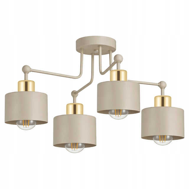 Lampa sufitowa wisząca Żyrandol plafon E27 beżowa kaszmir ecru złoto oprawa 4-punktowa metalowa do salonu sypialni 4x60W