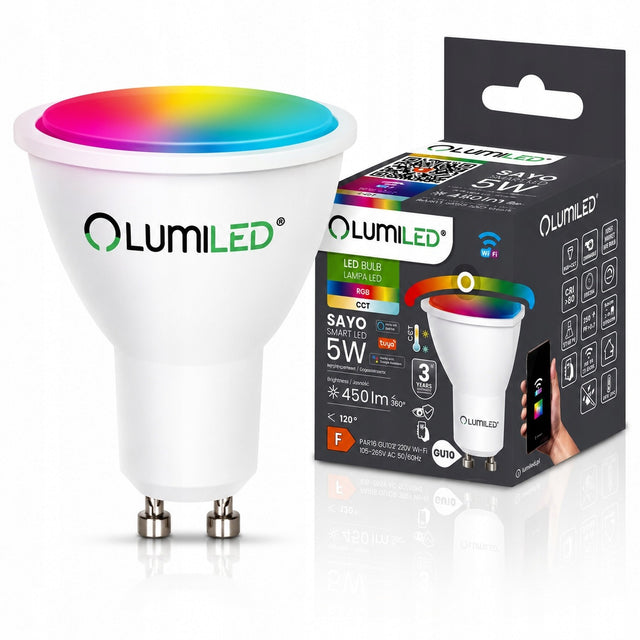 Żarówka LED GU10 tuya 5W = 40W RGB Ściemnialna Inteligentna WiFi lumiled reflektorowa 450 lm, kąt świecenia 120°, do opraw sufitowych