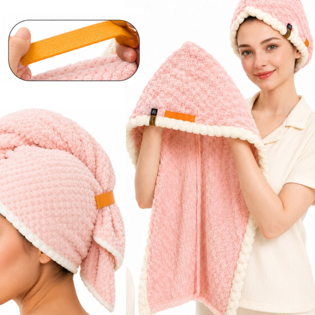 Ręcznik Turban Do Włosów Szybkoschnący Mikrofibra Różowy z Gumką czapka kąpielowa, owijka na głowę, osuszanie fryzury do suszenia po kąpieli 23x27 cm