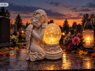 Figurka LED znicz anioł świecący Kula ozdoba grób dziecka lampka nagrobna dekoracja nagrobkowa na cmentarz biała 17 cm