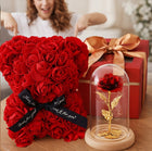 Zestaw prezentowy wieczna róża w szkle LED miś z róż w pudełku flower box ozdoba walentynkowa 26 cm dekoracja świetlna
