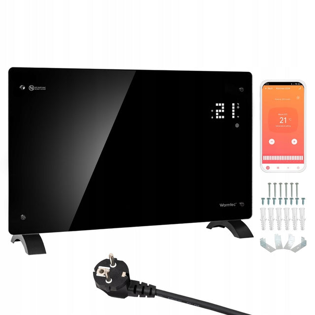 Grzejnik elektryczny energooszczędny konwektorowy szklany 2 kW WiFi EGW-20C 780 mm 470 mm grzewcza czarny