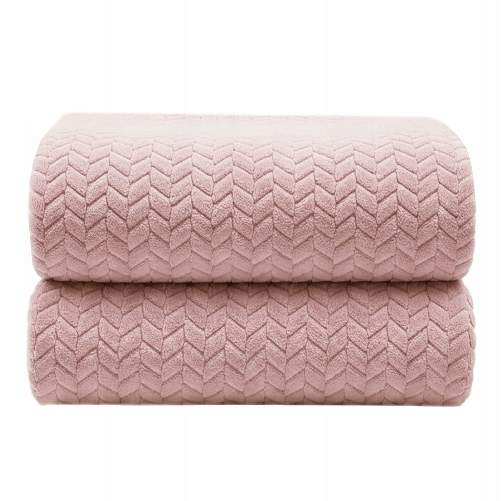 Koc Jodełka Pled Narzuta Na Łóżko Sofa Kanapa Miękki pudrowy RÓŻ 200x220 mikrofibra, okrycie do salonu i sypialni