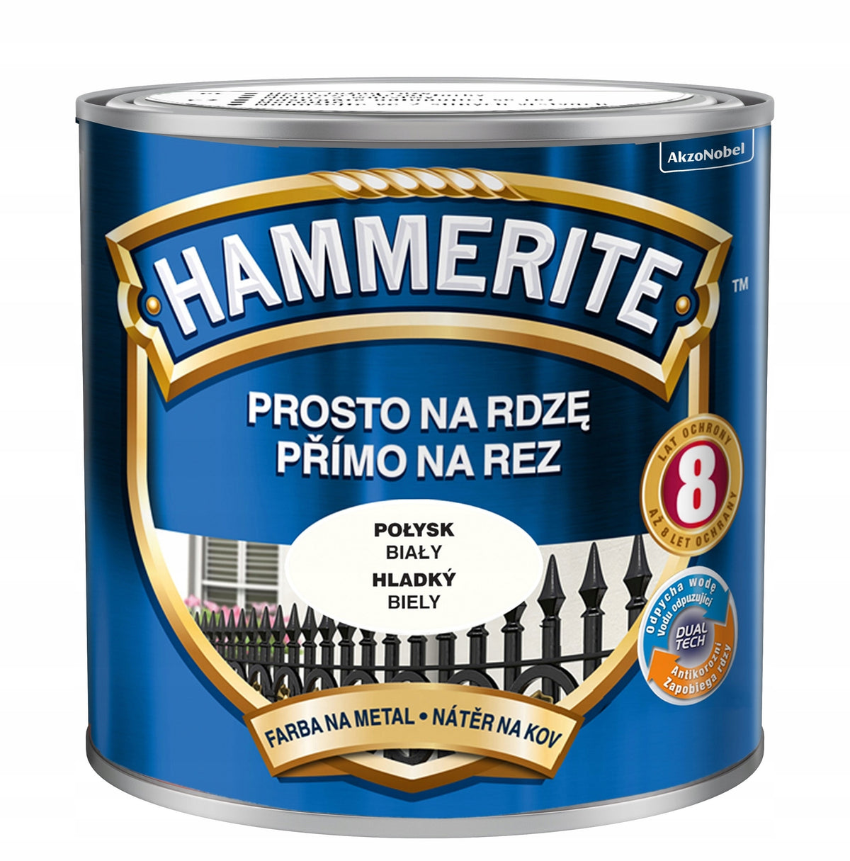 Hammerite farba na rdzę do metalu biały połysk 0.7l emalia antykorozyjna, ochrona przed korozją, ogrodzenia i balustrady