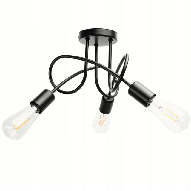 Lampa sufitowa wisząca do sufitu pokoju plafon loft modern edison żyrandol oprawa 3-punktowa metalowa czarna, gwint E27, maks. 6 w na źródło