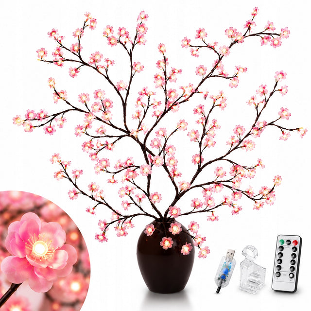Girlanda Lampki LED Sakura Kwiaty Wiśni 2,3m 144 LED USB +pilot Dekoracja łańcuch świetlny z różowymi kulami 6 cm, zasilanie sieciowe
