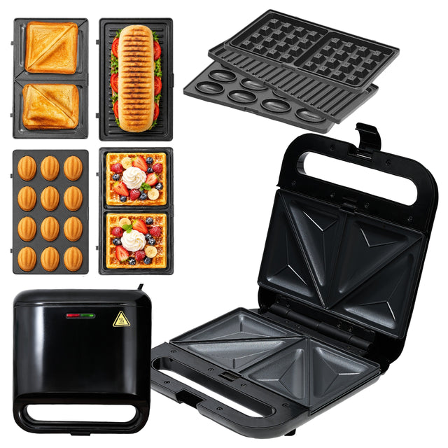 Opiekacz do kanapek orzeszków toster sandwich grill gofrownica panini 4w1 nominalna czarny