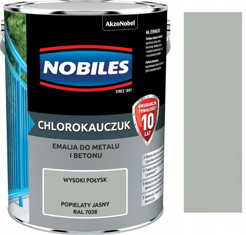 Nobiles farba chlorokauczukowa do metalu i betonu popielaty jasny 7038 5l emalia do posadzek, powłoka malarska