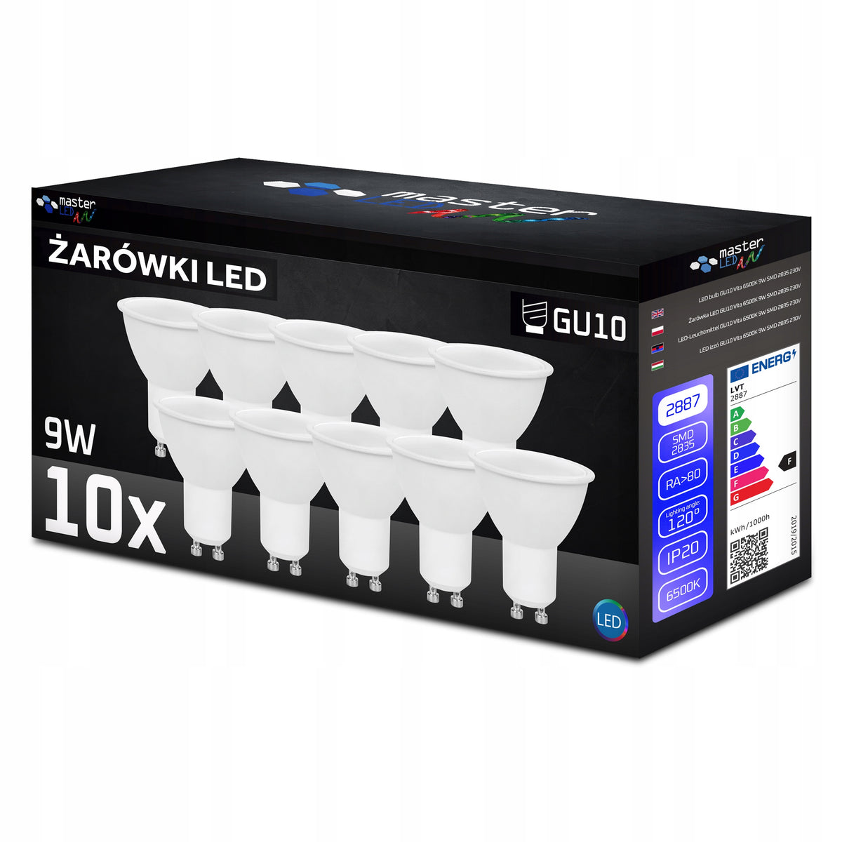 10x Żarówka LED GU10 Biała Zimna 9W 6500K Vita 900lm SMD 2835 Nie Mruga reflektor do opraw punktowych, spotów i lamp