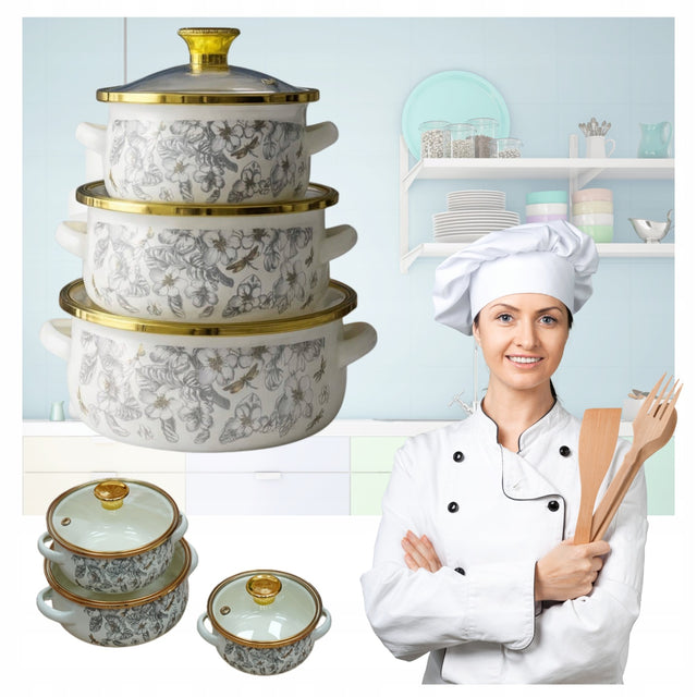 Zestaw małych garnków emaliowanych małe garnki emalia 3 SZT 600/1000/1500ML beżowy stal