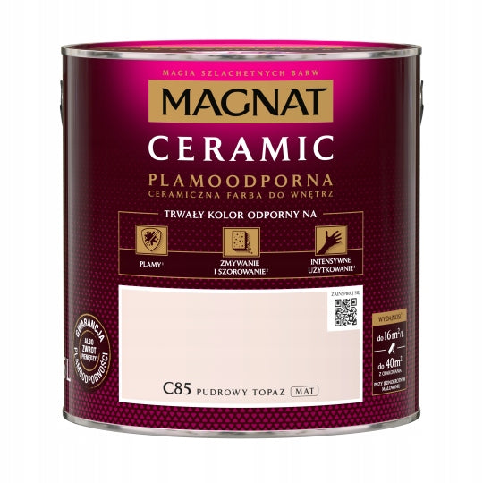Magnat ceramic - C85 - pudrowy topaz - 2,5l - farba ceramiczna do ścian, różowa matowa, wydajność 16 m²/l