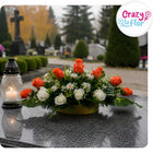 Stroik na Cmentarz Grób Wiązanka Kompozycja Pomnik Sztuczne Kwiaty 051 dekoracja nagrobna na Wszystkich Świętych 35 cm