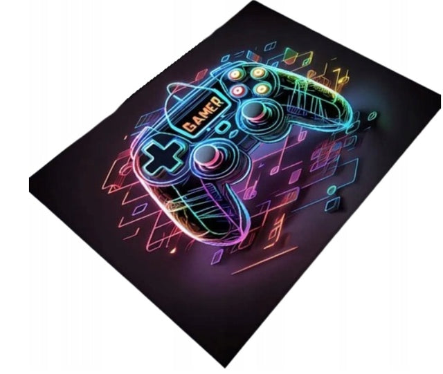 Dywan młodzieżowy gamer 120x170 CM prezent gamingowy PAD xbox XXL wykładzina do pokoju gracza, prostokątna, poliestrowa, do wnętrz