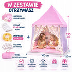 Namiot dla dzieci tipi domek do pokoju ogrodu + lampki LED duży kryjówka, baza zabaw, różowy, wysokość 130 cm, od 3 lat