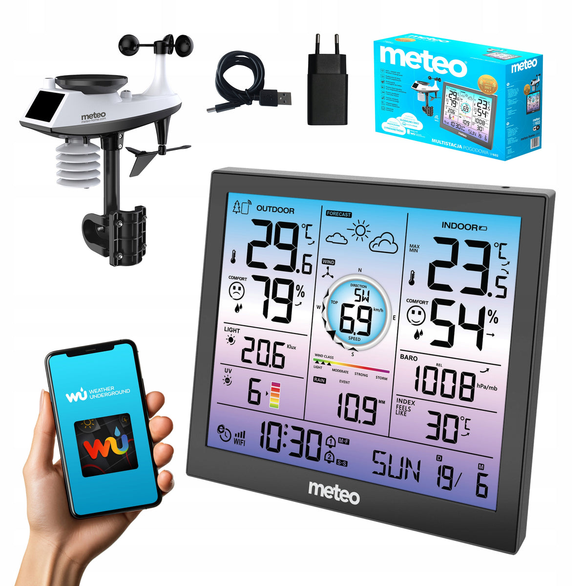 Stacja Pogodowa pogody Bezprzewodowa meteo Higrometr Barometr wifi SP602 termometr domowy z czujnikiem zewnętrznym