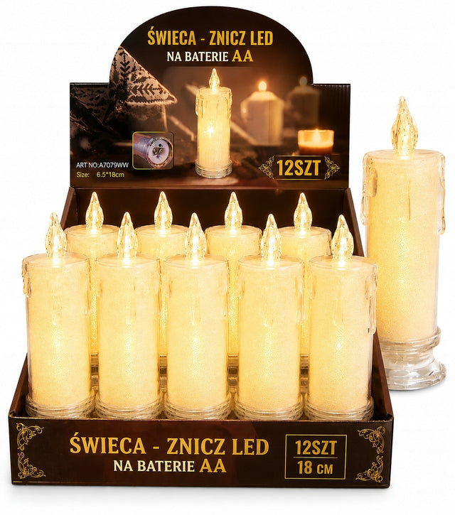 12 x świeczka LED 18cm elektryczna wkład do zniczy świeca na baterie AA lampka nagrobna, ponad 75 h świecenia