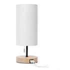 Lampa stołowa Aigostar biały E27 40 W z 2 portami USB lampka nocna na stolik, drewniana podstawa, do sypialni i salonu