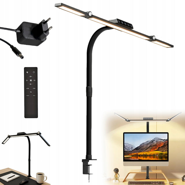 Lampa kreślarska LED na biurko lampka biurkowa bezcieniowa do blatu x pilot oświetlenie robocze, czarna, 69 cm, zasilanie sieciowe