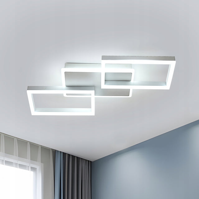 Lampa sufitowa LED zyrandol biała nowoczesna kwadrat do salonu 48W 6500K oprawa wisząca metalowa 3 punkty światła zimna barwa 35 cm