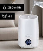 Nawilżacz powietrza ultradźwiękowy biały 4l + aromaterapia + jonizacja do 40 m², zimna mgiełka, higrometr, higrostat