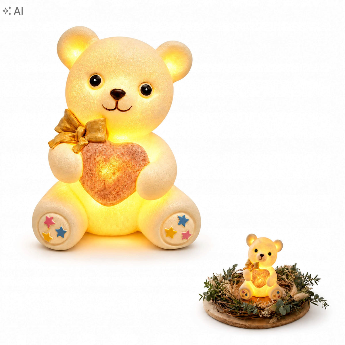 Figurka led znicz MIŚ świecący serce ozdoba na grób dziecka lampka nagrobna lampion cmentarny dla najmłodszych