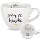 Kubek na herbatę Napis -Pora na książkę Pora na nową herbatkę Biały Prezent porcelanowy do kawy 500 ml można myć w