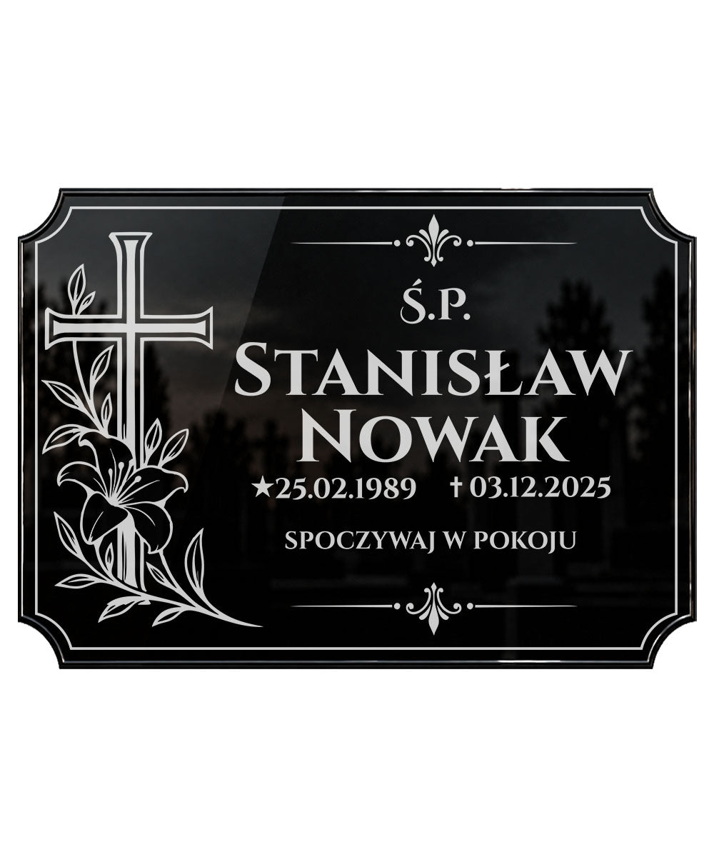 Prostokątna Tabliczka Nagrobna z Krzyżem na Wszystkich Świętych IP44 ozdoba na mogiłę, dekoracja cmentarna, wysokość 20