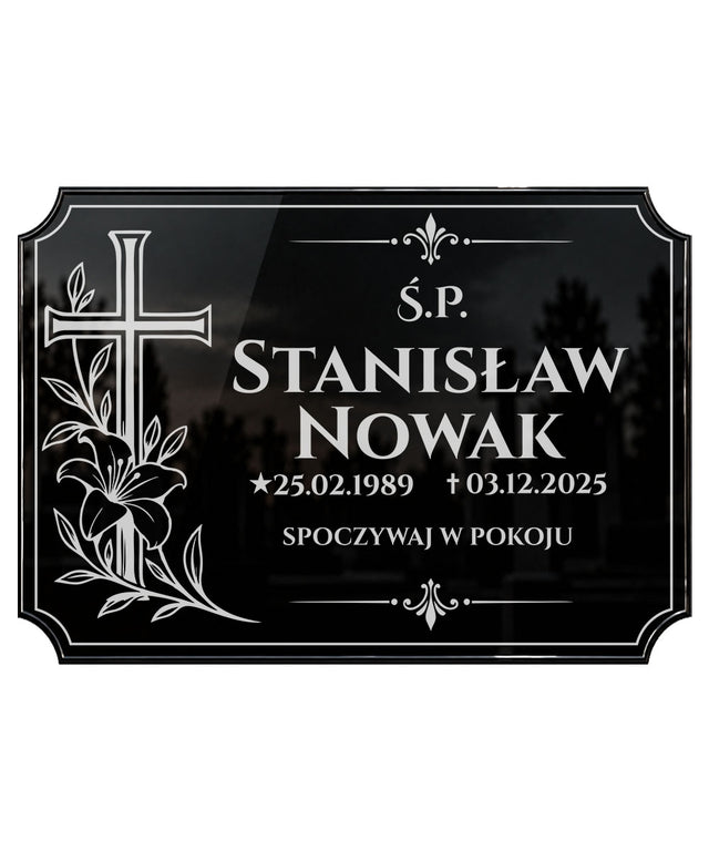 Prostokątna Tabliczka Nagrobna z Krzyżem na Wszystkich Świętych IP44 ozdoba na mogiłę, dekoracja cmentarna, wysokość 20 cm