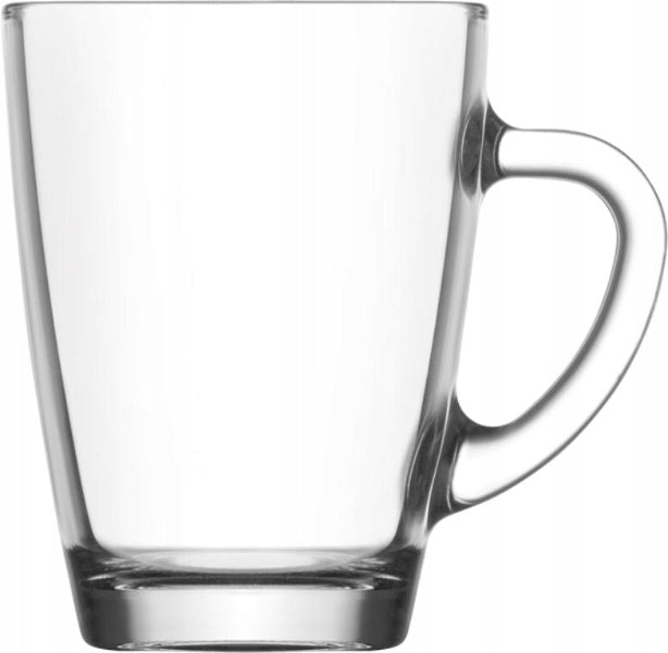 LAV Komplet zestaw 6 szt szklanek kubków z uchem 300ml do kawy herbaty naczynia stołowe, bez wzoru, można myć w zmywarce