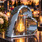 Duży dekoracyjny metalowy znicz srebrny serce szklany na grób cmentarz lampion cmentarny 26 cm ozdoba nagrobna