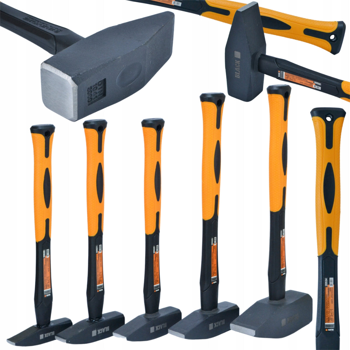 MŁOTEK ŚLUSARSKI FIBERGLASS 2000G 2KG młot do prac warsztatowych, antypoślizgowy uchwyt z włókna szklanego