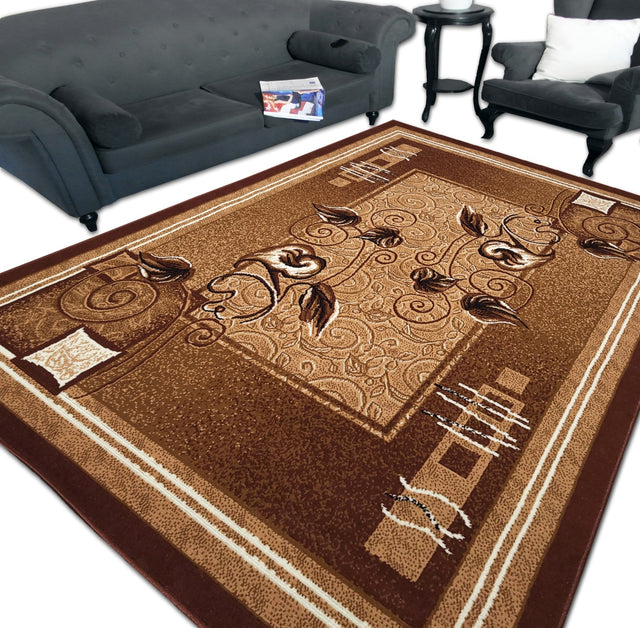 Nowoczesny Tkany Dywan 220x300 ~2x3 Szare Brązowe Bordo Alfa BCF Shiraz wykładzina polipropylenowa prostokątna do wnętrz z motywem kwiatowym