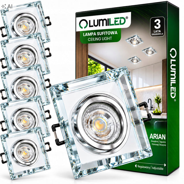 6x Oprawa Halogenowa Podtynkowa Lampa LED Sufitowa Szklana Ruchoma GU10 do zabudowy, bez żarówki, 9 cm