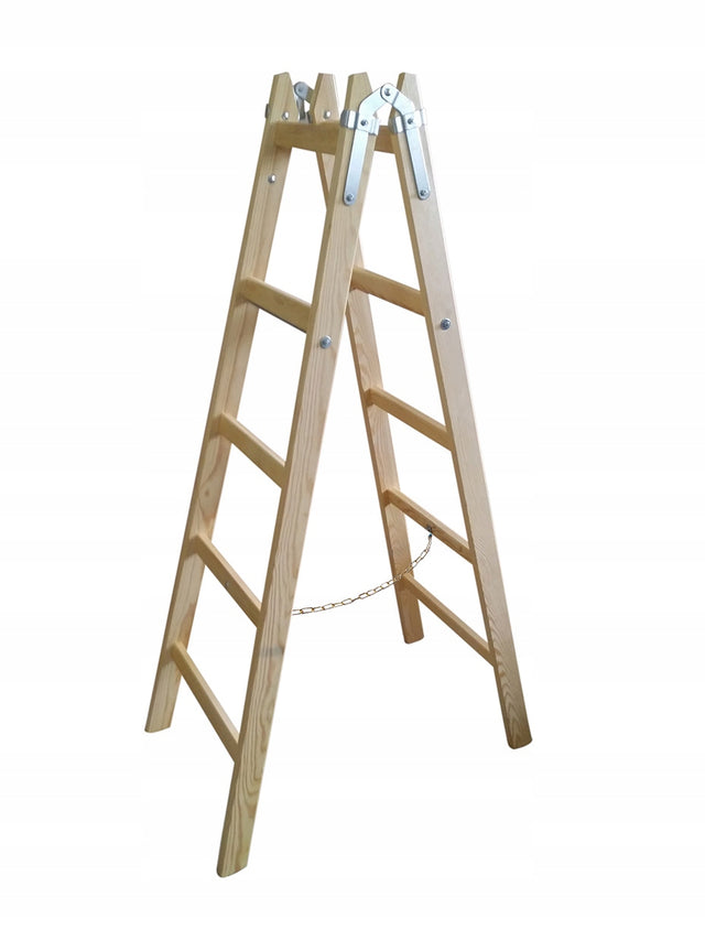 Drewniana Drabina Rozstawna 2x5 Szczebli producent wielofunkcyjna, udźwig 150 kg, wysokość robocza 2,9 m