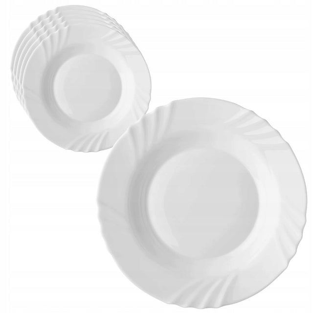 6x talerz obiadowy głęboki biały bianco falowany brzeg szkło 23cm do zupy i makaronu, okrągłe, nadają się do zmywarki miseczki na krem, dania płynne