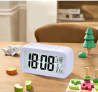 Budzik zegar wyświetlacz LED elektroniczny cyfrowy nowoczesny biały alarm, zegarek stołowy, do sypialni, na szafkę nocną