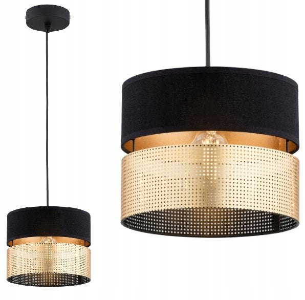 Lampa Wisząca Sufitowa Abażur Żyrandol Czarno Złoty Led oprawa metalowa 1-punktowa E27 do salonu jadalni kuchni, maks