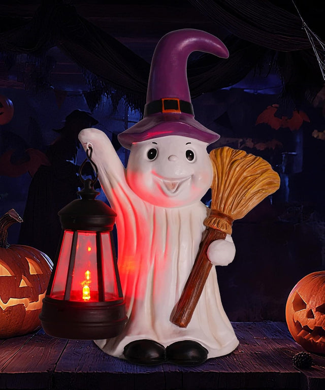 Figurka duch halloween solarna LED ogrodowa czarownica latarnia 25 CM lampion, ozdoba na taras i balkon, dekoracja na imprezę tematyczną