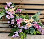 Wiązanka + bukiet Kwiaty Stroik na Grób Cmentarz Sztuczne Orchidee Róże do wazonu, dekoracja nagrobna 70 cm