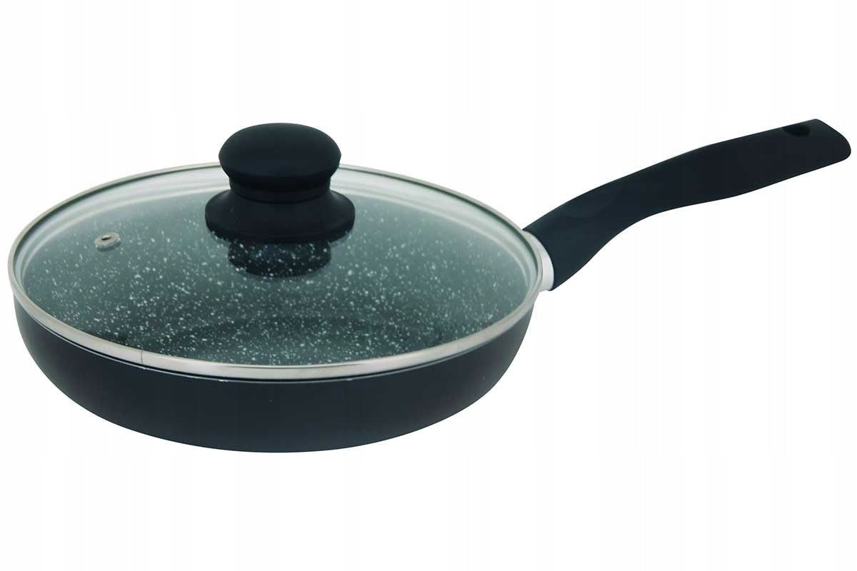 Patelnia tradycyjna Kinghoff 24 cm marmurowa naczynie do smażenia, na indukcję, z pokrywką, nienagrzewające się