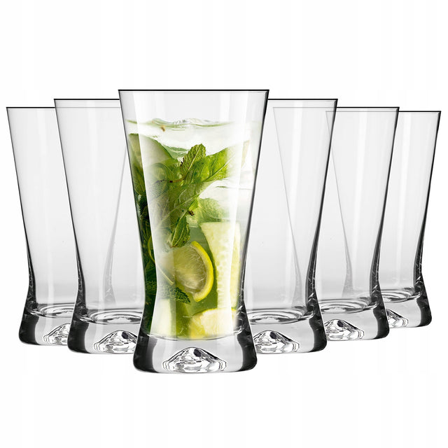 Szklanki do drinków long drink X-Line krosno 360ml do wody, napojów, piwa zestaw 6 sztuk, wysokie, bezbarwne, szkło, można myć w zmywarce