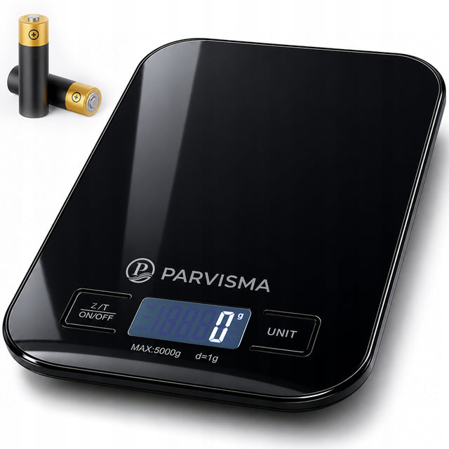 Waga Kuchenna Elektroniczna Precyzyjna 1g 5kg Cyfrowa LCD Czarna Baterie do odmierzania składników, pieczenia i gotowania, tarowanie, automatyczne
