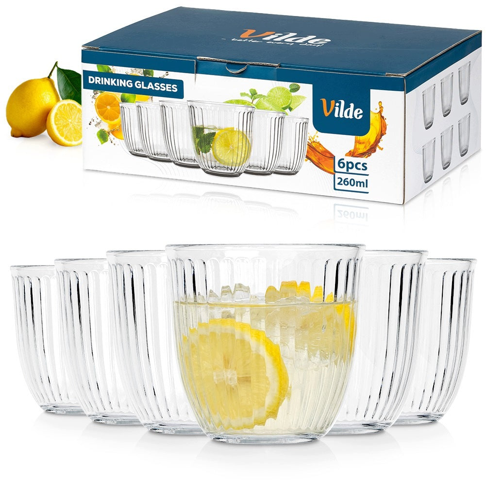6x Szklanki DO NAPOJÓW wody drinków zestaw komplet szklanek szklanka 260 ml bezbarwne szkło, można myć w zmywarce
