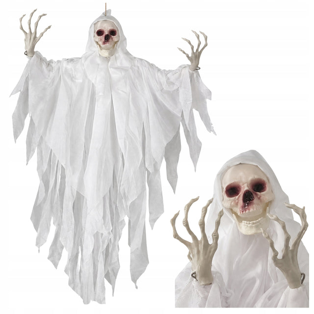 Dekoracje halloween szkielet ozdoby domu kościotrup duch duży wiszący 75cm straszydło, zawieszka na imprezę tematyczną, rekwizyt grozy