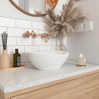 Umywalka nablatowa mała biała okrągła owalna REA sofia mini white 35 cm ceramiczna misa łazienkowa bez otworu na baterię