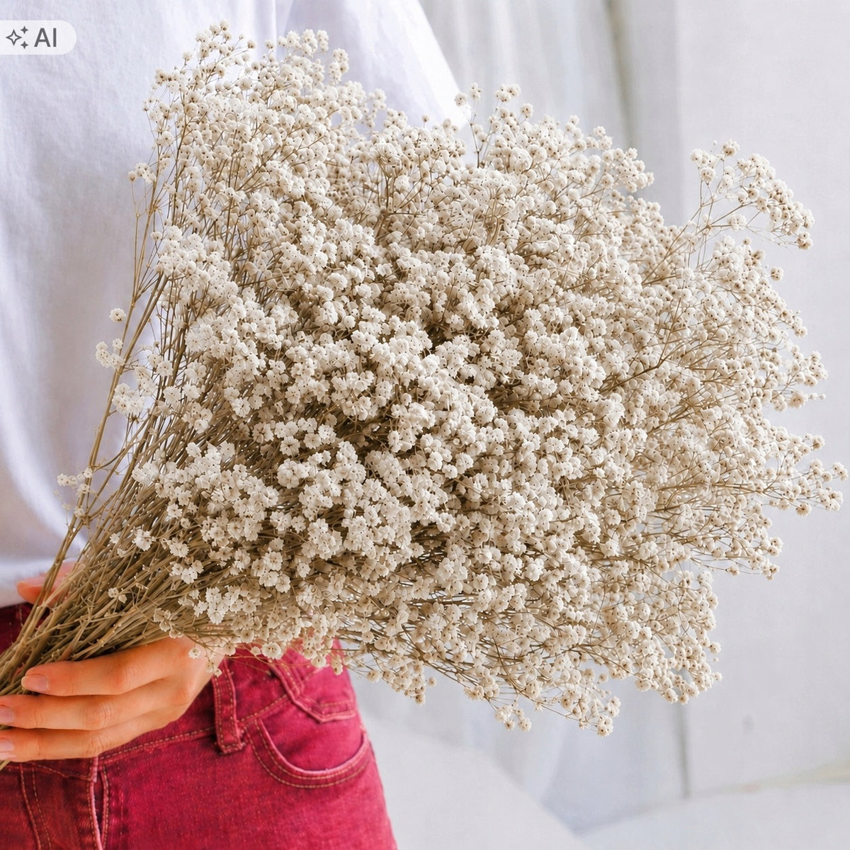 Gipsówka stabilizowana gypsophila suszona bukiet dekoracyjny do wazonu, ozdoba do wnętrz, kwiaty do kompozycji