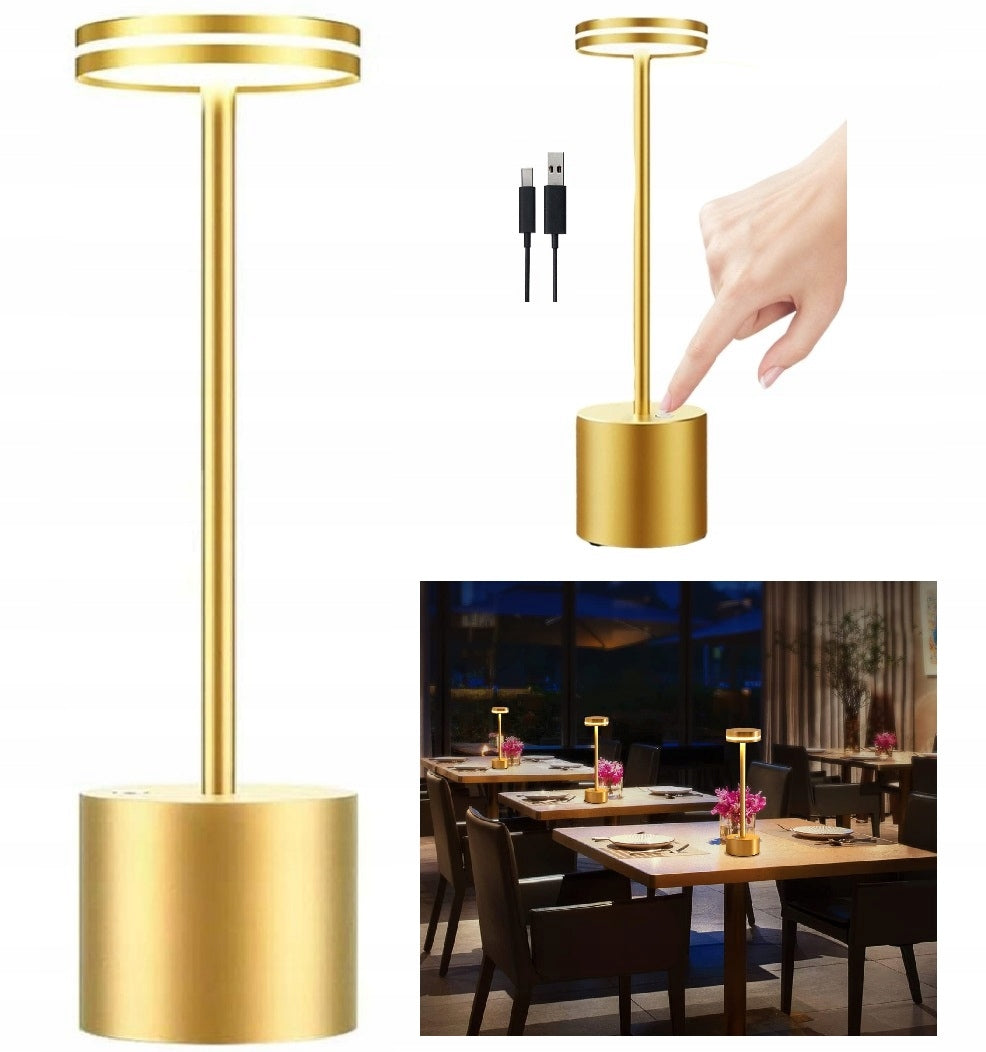 Lampka Nocna Stołowa Biurkowa Nowoczesna Lampa LED Bezprzewodowa Dotykowa ściemniana akumulatorowa żółta 32 cm