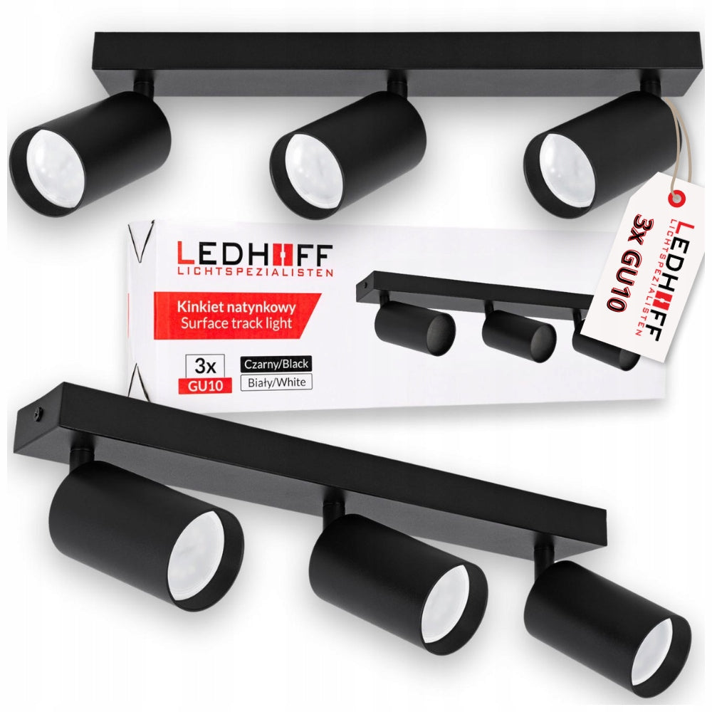 Lampa sufitowa KINKIET LED SPOT oprawa halogenowa 3x GU10 CZARNA natynkowa listwa oświetleniowa prostokątna do wnętrz