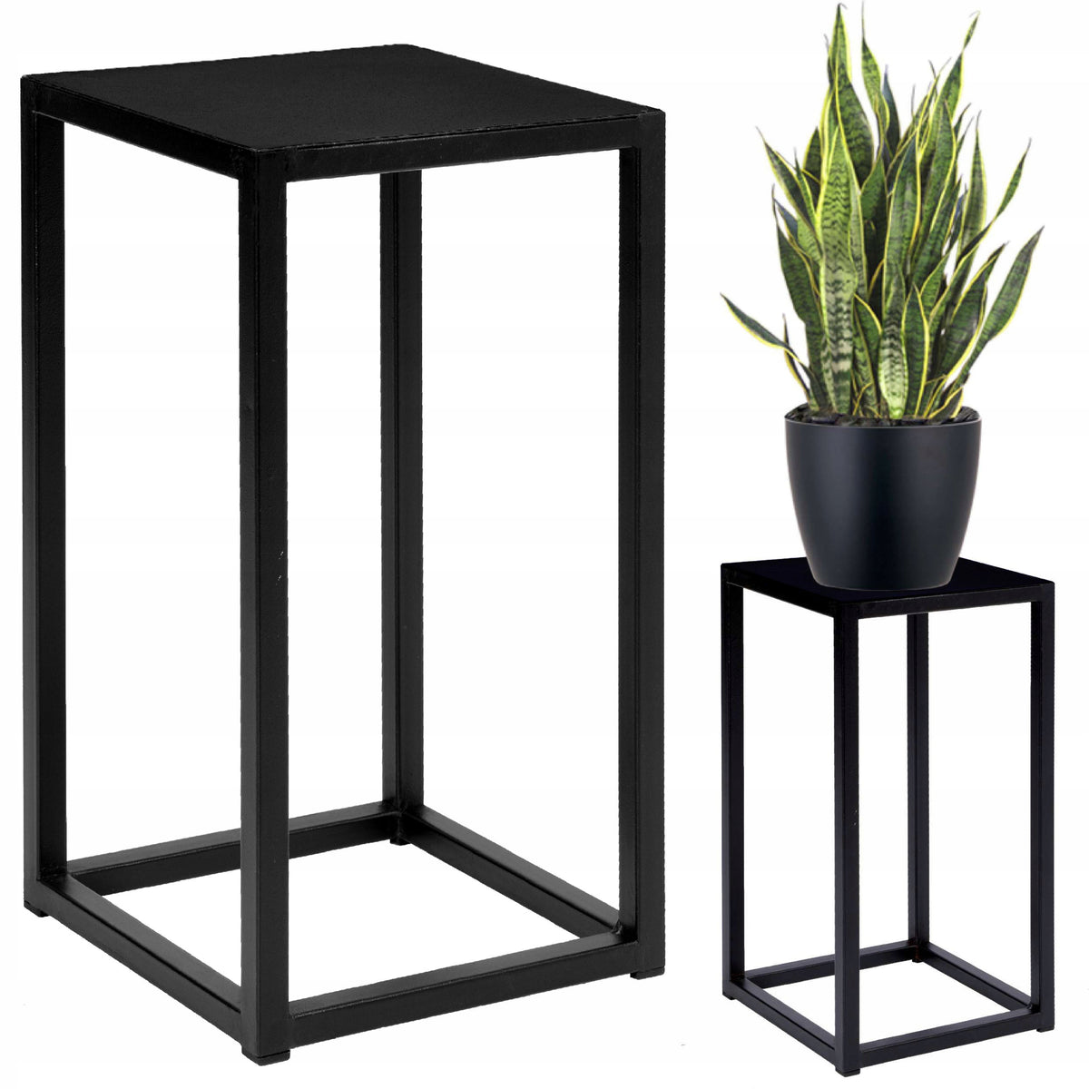 Czarny kwietnik metalowy stojak na kwiaty loftowy półka 40 cm